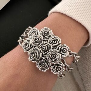 Brighton Silver Rose Cluster Statement Bracelet